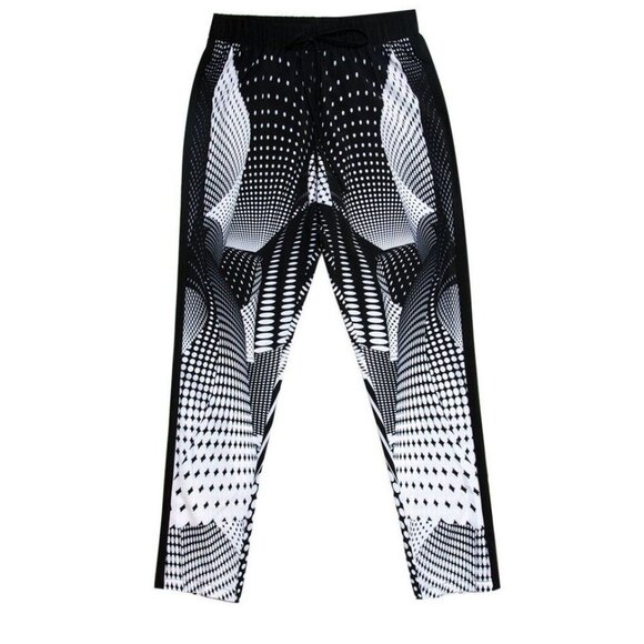 CLOVER CANYON Graphic BLACK WHITE Geometric Print DRAWCORD Trouser PANTS XS